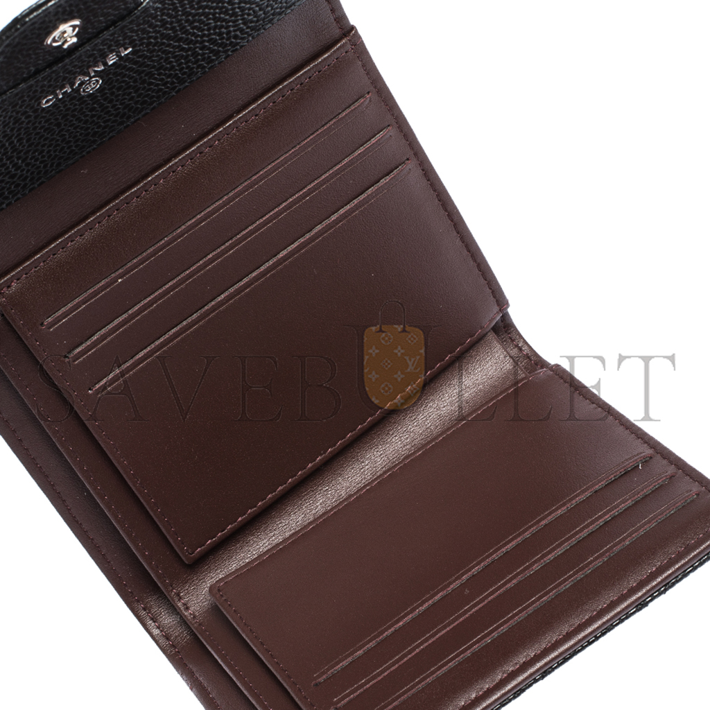 Ch*el master black quilted caviar leather trifold wallet (11.5*10.5*3cm)